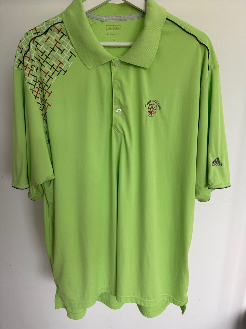 adidas Men’s Lime Green Golf Polo with Patterned Shoulder